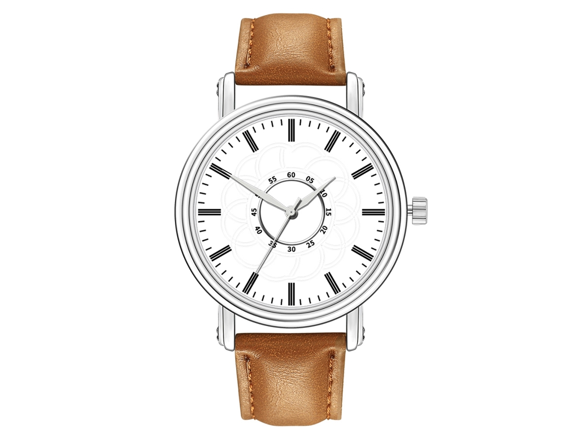 Relógio Casual Masculino de Couro Artificial Pulseira Quartzo Simples Moda Café Pálido Branco