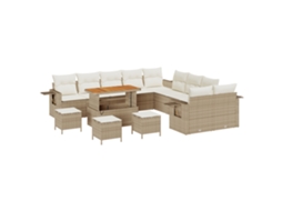 Conjunto 14 Conjunto De Sofá De Jardim Vidaxl Bege Vime Pe (110 X 55 X 71 Cm)