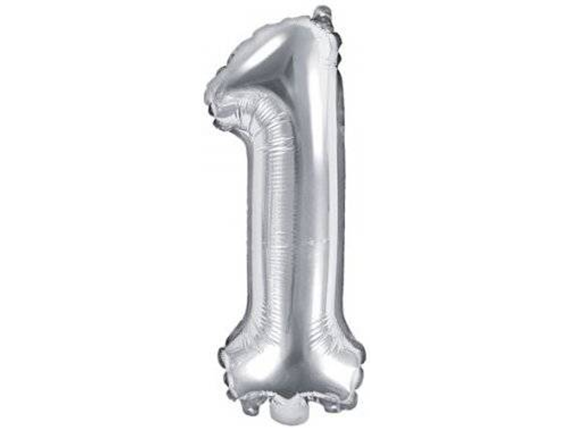 Balão PARTYDECO número 1 Foil 35cm Prateado