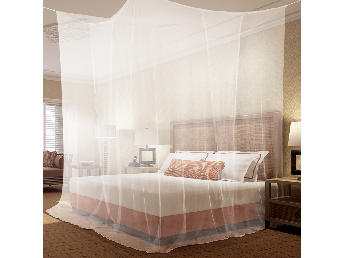 Mosquito Net Quarto 4 Portas Queen/king Branco Fácil Instalação