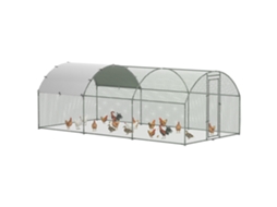 Galinheiro grande para exterior, 380x280x195 cm, para 10-12 galinhas, com cobertura de tecido, cor prata