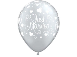 6 Balões 11" Just Married Corações Prata