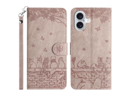 Capa Para Iphone 17 Em Couro Com Estampa De Gato E Alça.