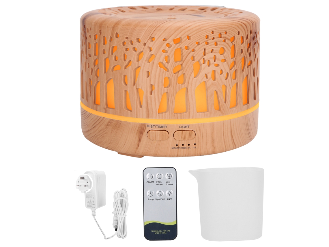 Humidificador Difusor Aromático De 700ml Com Textura De Madeira E 7 Luzes Coloridas