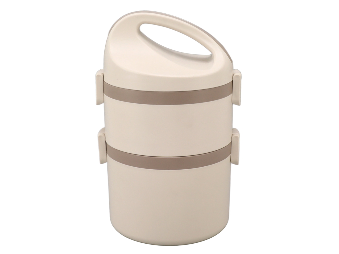 Bandeja De Almuerzo Aislada De Acero Inoxidable Portátil De 2 Capas Estanca Para Estudiantes Beige