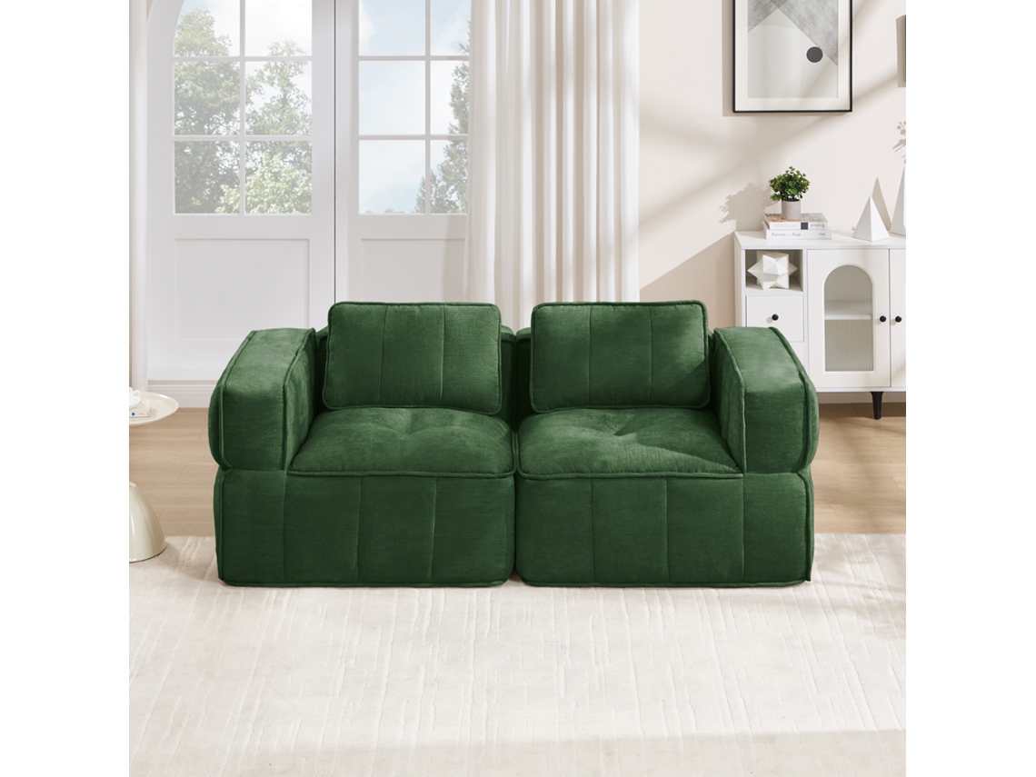 Sofá Modular De 2 Lugares Em Poliéster Com Assento Profundo Verde