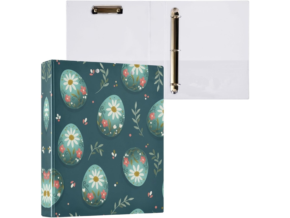 Pasta de 3 Argolas para Papel Tamanho Carta , Lindas Estampas Ovos Páscoa com Prancheta, Pranc (27,9 X 21,6 Cm)