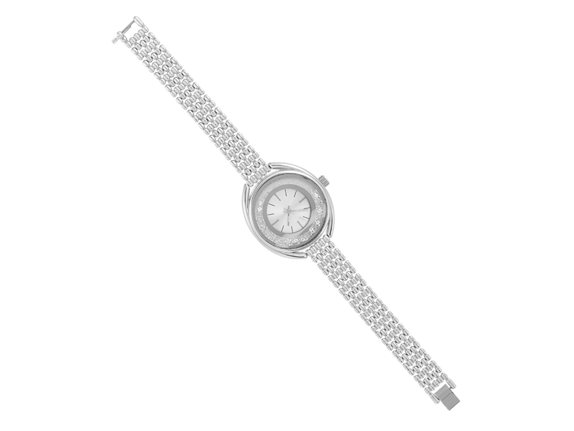 Relógio Pulseira Feminino Luxo Pedras Rhinestone Eletrico Moda Prata