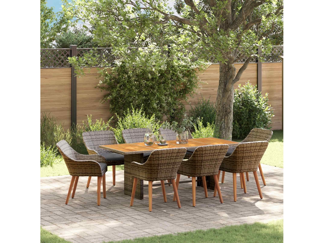 Vidaxl Conjunto De Jantar Para Jardim 9 Unid. Cinzeto Vime Pe