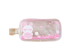 Estuche de Lápices de Arena Móvil para Niñas Con Gran Capacidad Patrón Cute Transparente Bolsa de Maquillaje Conejo Corazón