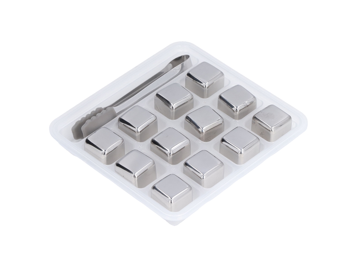 Nova Line kit 12 Pedras de Gelo Uísque Aço Inoxidável com Pinça e Caixa para Resfriar Bebidas Bar