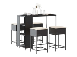 Vidaxl 5 Pcs Conjunto De Bar P/ Jardim C/ Almofadões Vime Pe Preto