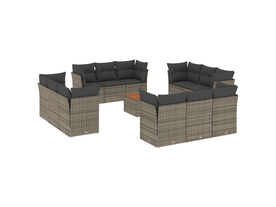 Conjunto de 13 Sofás para Jardim com Almofadões Vime Pe Cinzento MAISON EXCLUSIVE (90x200 cm)