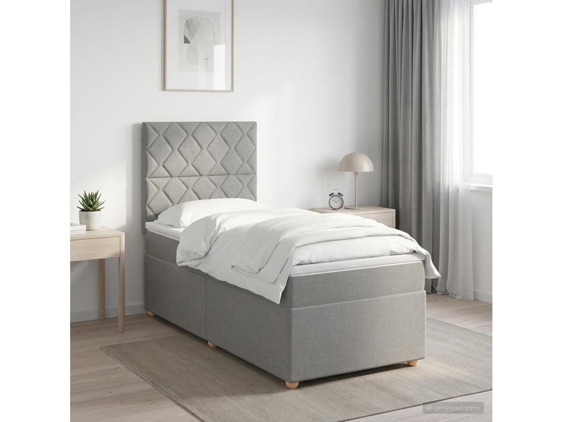 Vidaxl Cama Box Com Led E Colchão Cinzento-claro 90 X 190 Cm Tecido