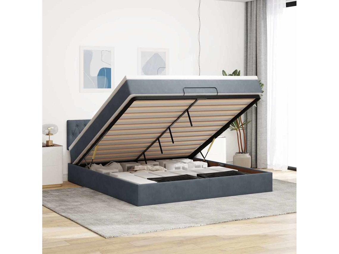 Vidaxl Estrutura De Cama Otomana Com Colchão 180x200cm Cinzento Escuro