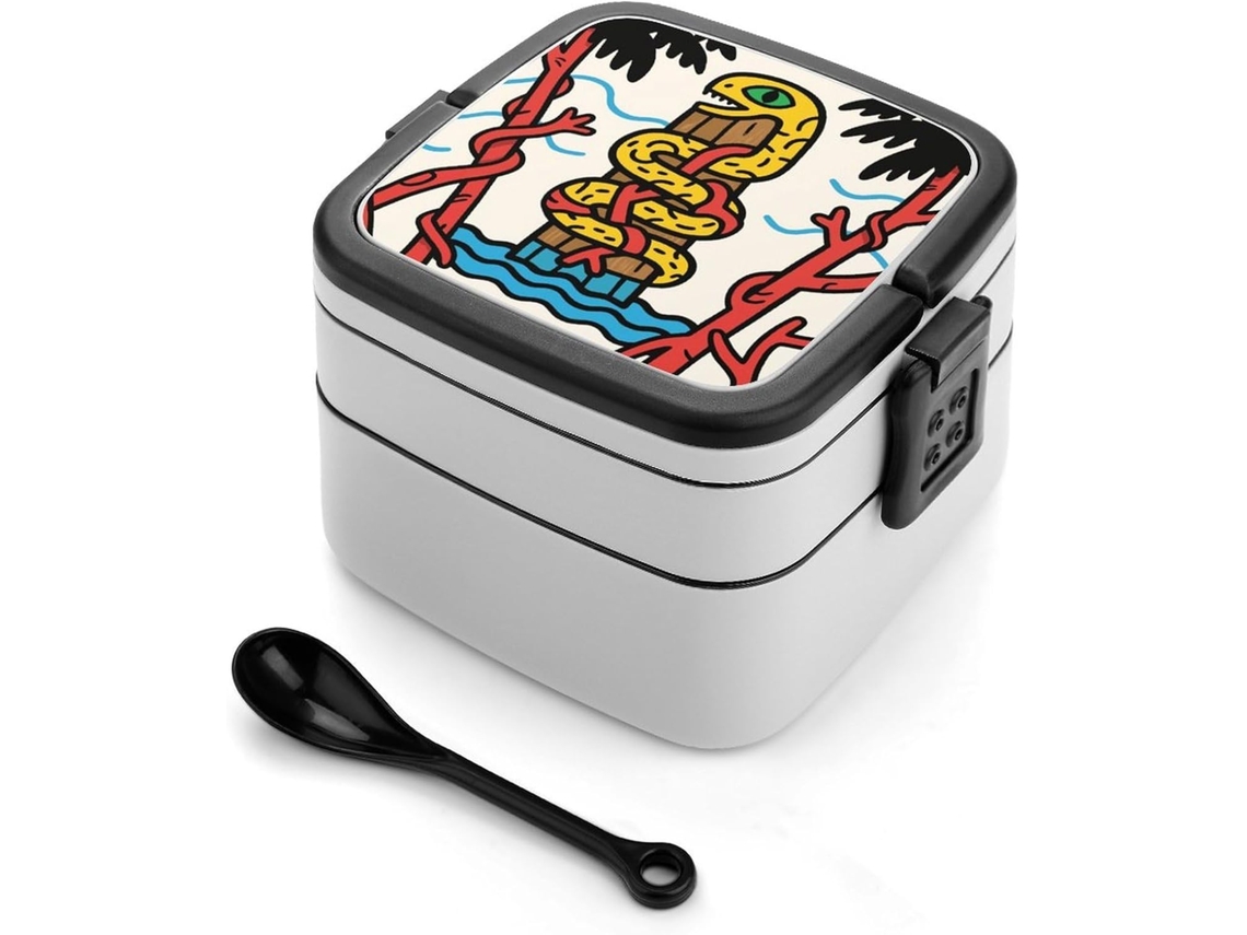 Marmita Bento Empilhável Com Tampa Para Adultos, Design De Totem Cobra, Isolamento Térmico À Prova De Vazamentos, 2 Compartimentos
