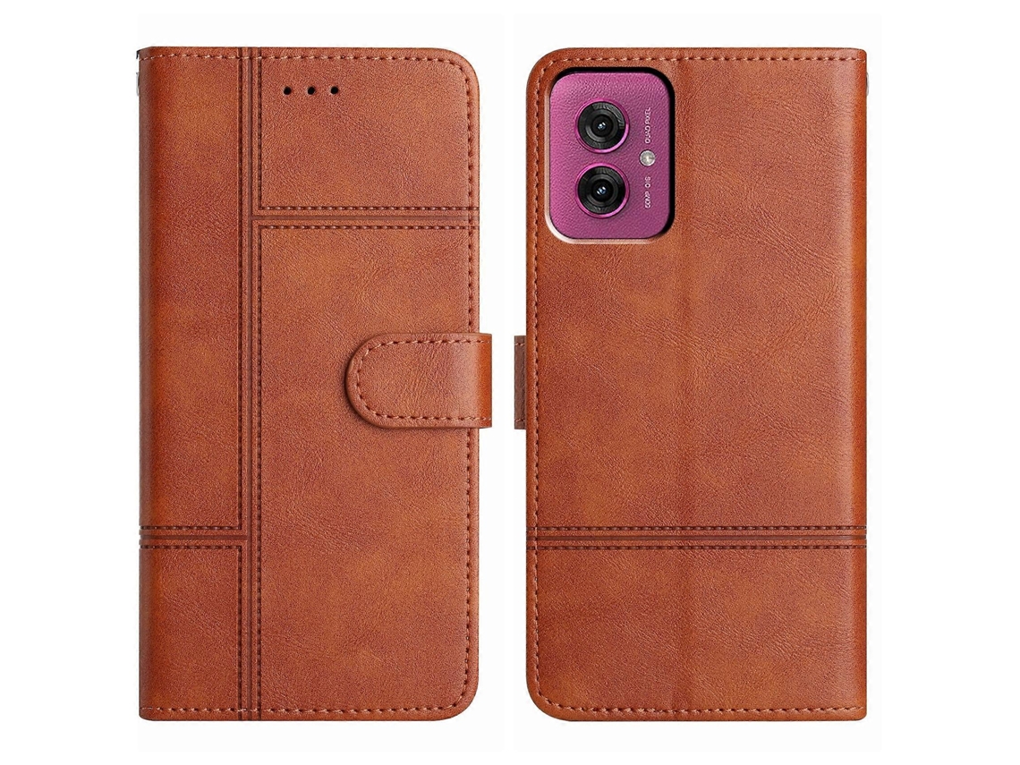 Capa Para Celular Motorola Moto G55 Em Couro Com Textura De Couro Bovino E Costura Aparente.