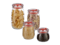Conjunto De 4 Frascos Relaxdays, Tampa Com Abertura Para Palhinha E Vedante, Frascos De Vidro Transparentes.