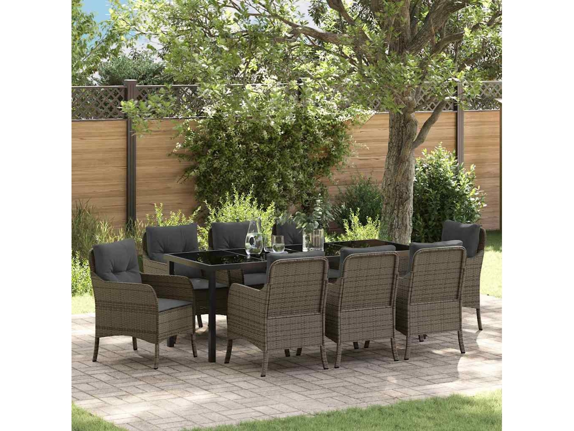 Vidaxl Conjunto De Jantar Para Jardim 9 Unid. Cinzeto Vime Pe