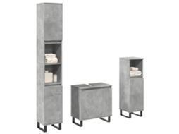 Vidaxl 3 Pcs Conj. Móveis Casa Banho Derivados Madeira Cinza Cimento