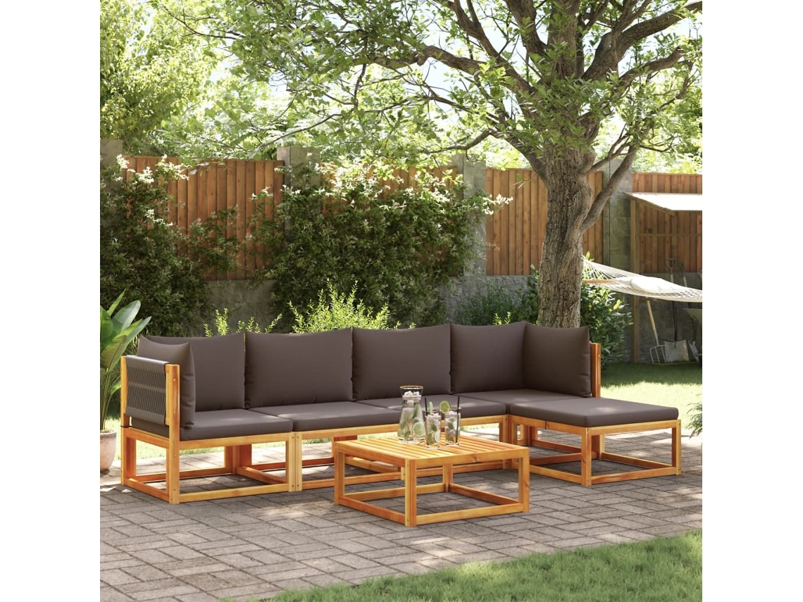 Vidaxl Conjunto De Sofás De Jardim Vidaxl De 6 Peças Com Almofadas De Madeira De Acácia E Corda