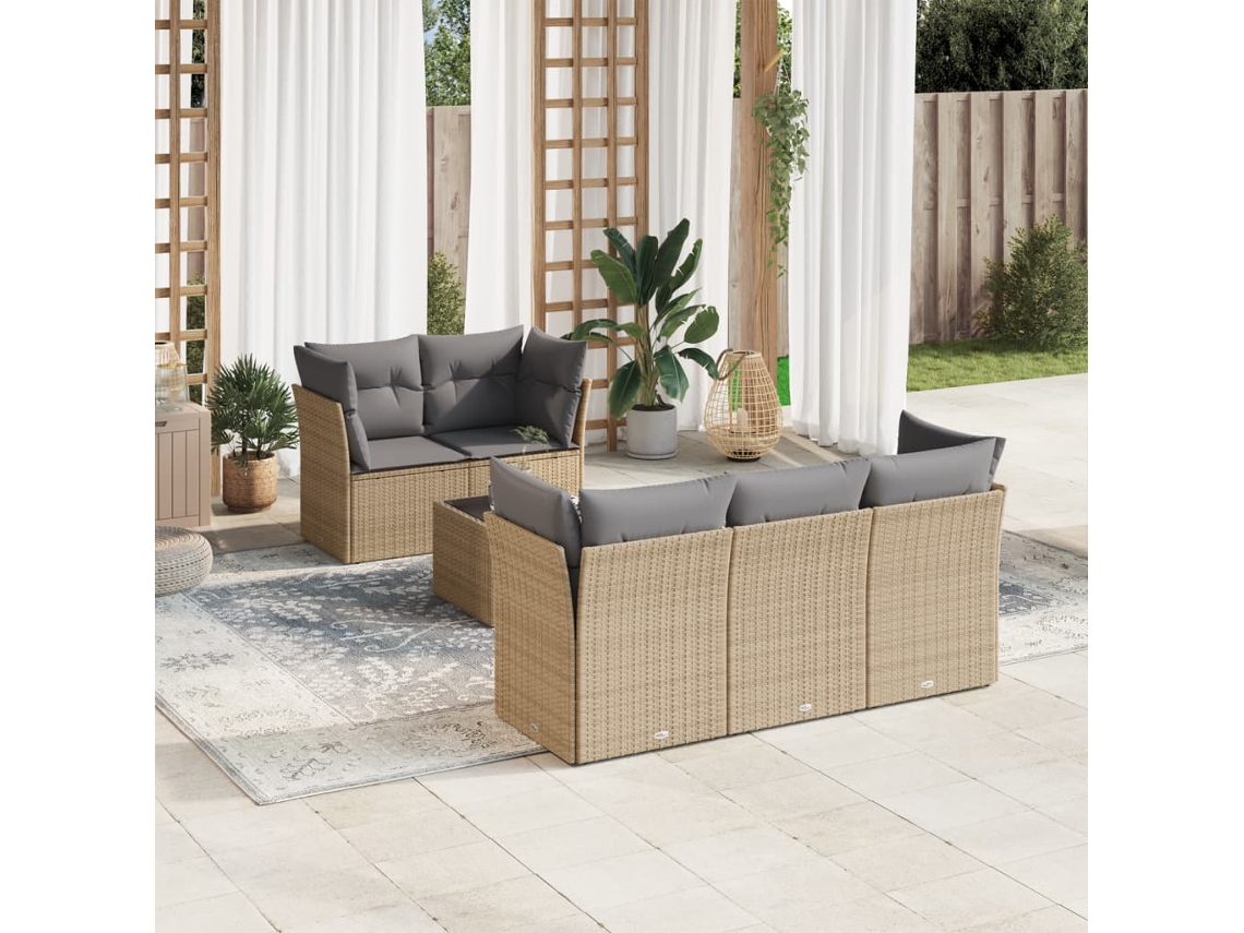 Vidaxl 6 Pcs Conjunto De Sofás P/ Jardim Com Almofadões Vime Pe Bege