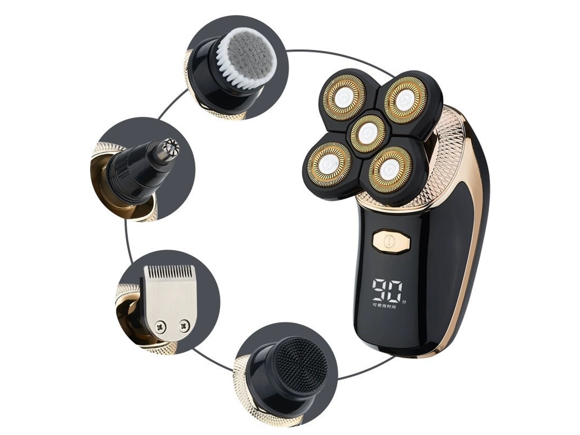 Compatível Kit de Barbeador Elétrico Lk 5800, 5 Lâminas Flutuantes + 4 Acessórios, Ideal para Calvície e Cuidados Faciais, Usb Recarregável STELASPLEN