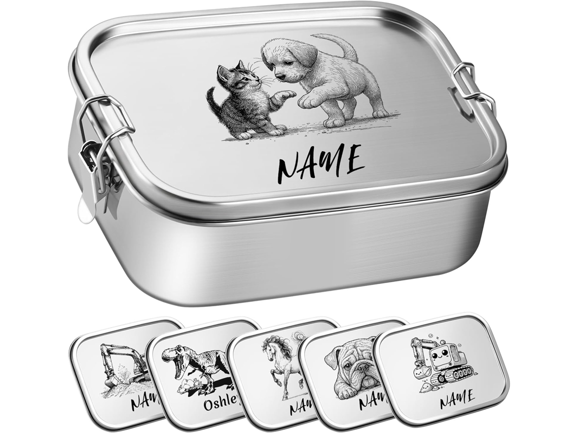 Lancheira Infantil Com Compartimentos, Personalizada Em Aço Inoxidável Nome, Presente Ideal Para Volta Aulas