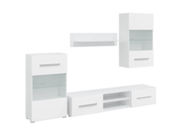 Conjunto TV Móveis 5pçs Iluminação Led Madeira Trabalhada Branco Mate MAISON EXCLUSIVE