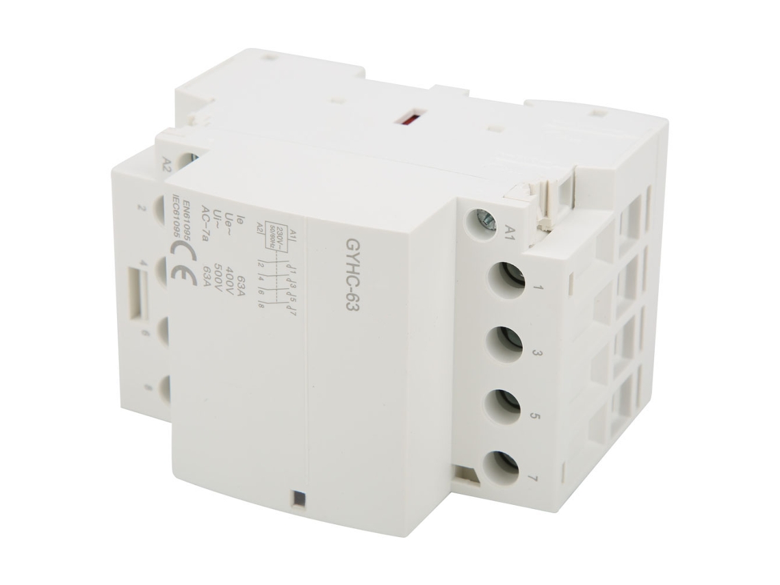 Mini contator residencial CA 4 polos, 63 A, 220 V, 50 Hz, com 4 contatos (trilho DIN)