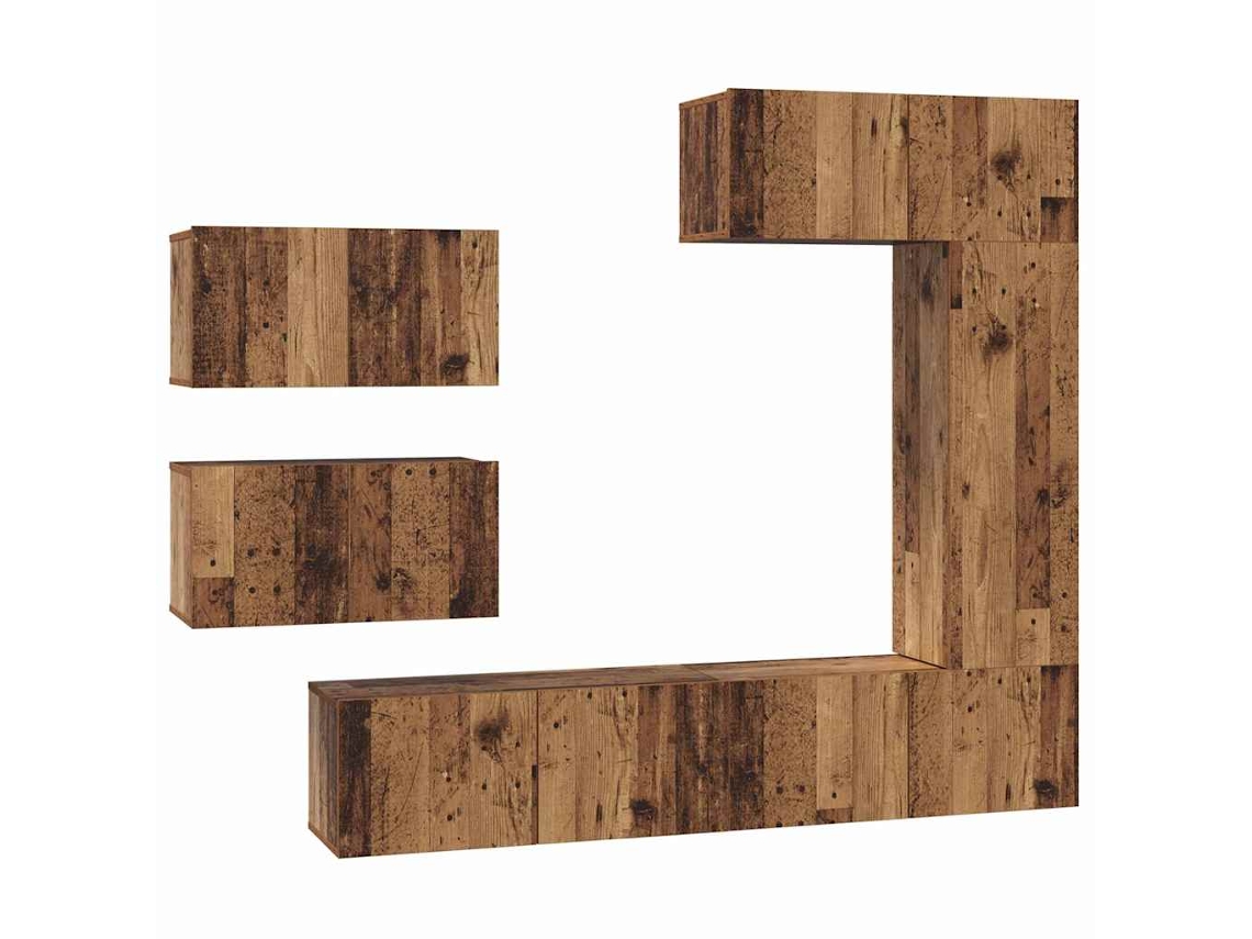 Conjunto de Tv Moveis 6 Peças Madeira Antiga Processada