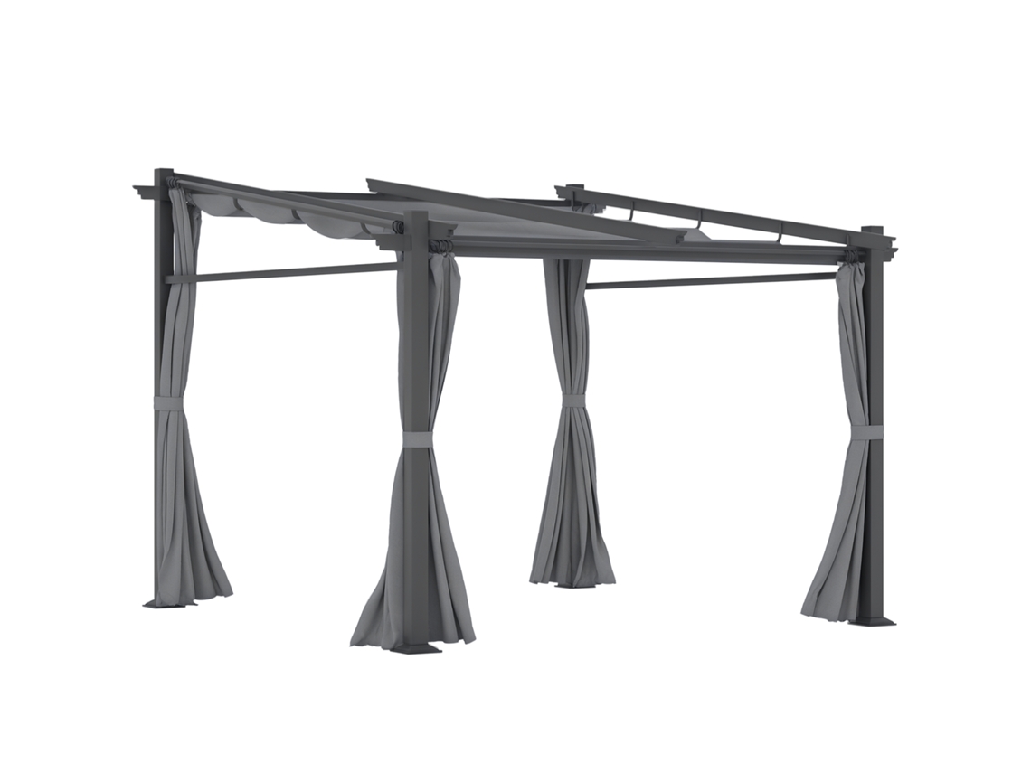 Pergóla Yll com Material de Fixação, Telhado Extensível, 2,97x2,95x2,3 m, Cinza Escuro | S/MARCA