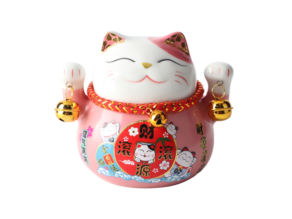 Taza de Ahorro Gatito de La Suerte 4,5 Polegadas Cerámica Bonito Adorno de Mesa Rosa para Buena Fortuna