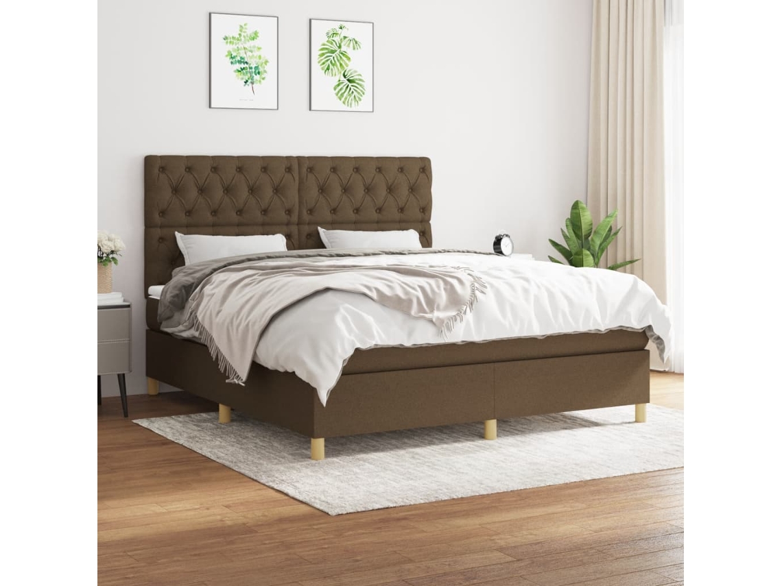 Vidaxl Cama Com Molas/colchão 160x200 Cm Tecido Castanho-escuro