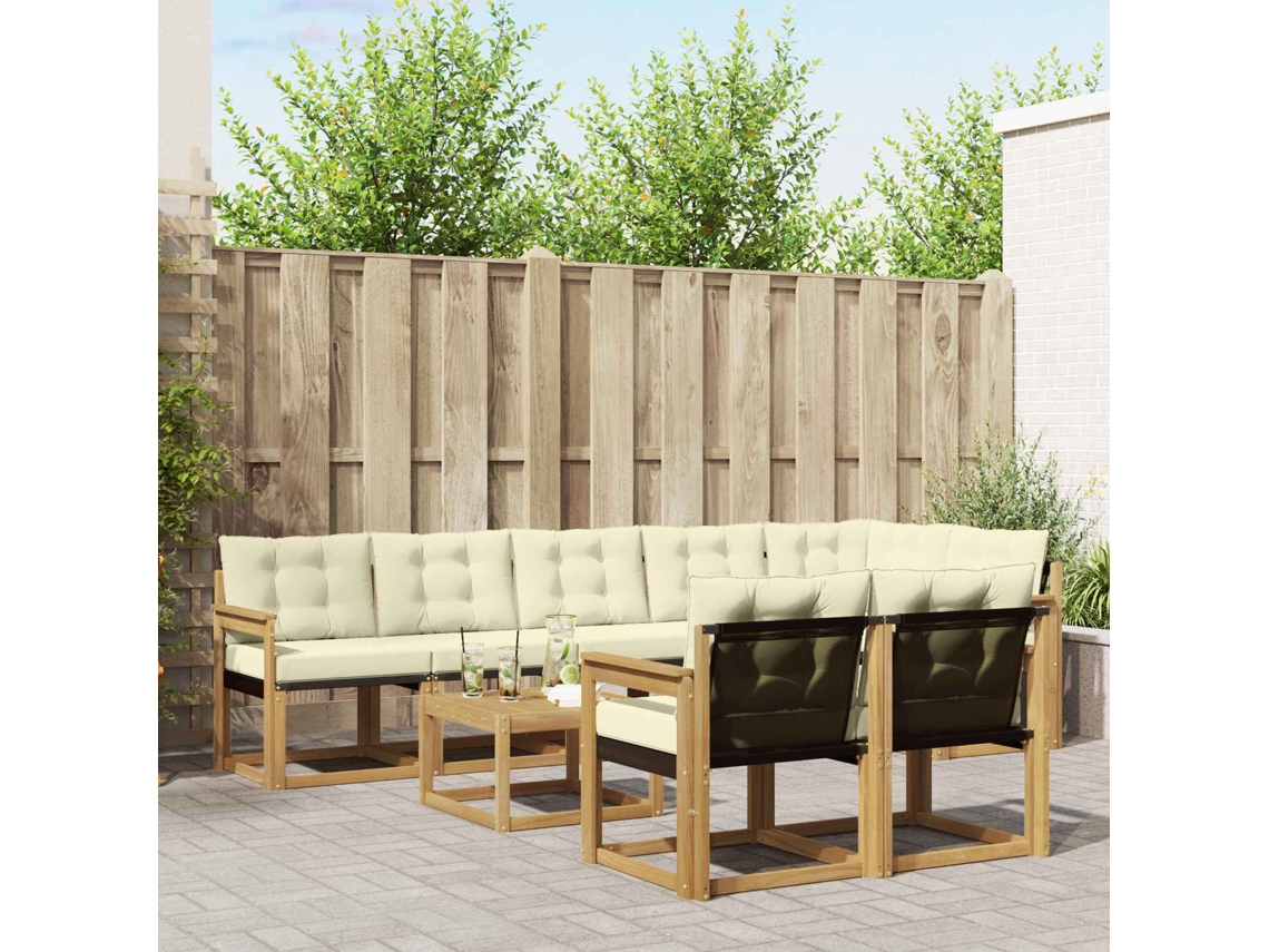 Vidaxl Conjunto De Sofás Para Exterior 9 Pcs Branco E Creme