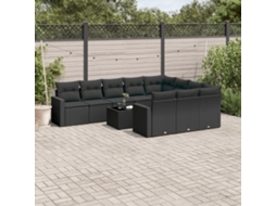Vidaxl 11 Pcs Conjunto Sofás De Jardim C/ Almofadões Vime Pe Preto