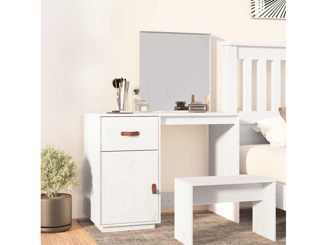 Vidaxl Toucador 95x50x134 Cm Madeira De Pinho Maciça Branco