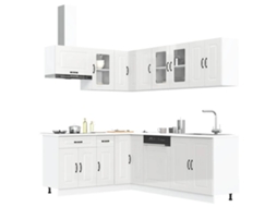 Vidaxl 11 Peças Armário De Cozinha Conjunto Kalmar Brilho Branco