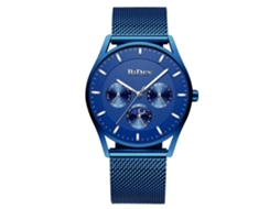 Relógio masculino Biden, aço inoxidável, pulseira de malha, movimento de quartzo, mostrador redondo, calendário.