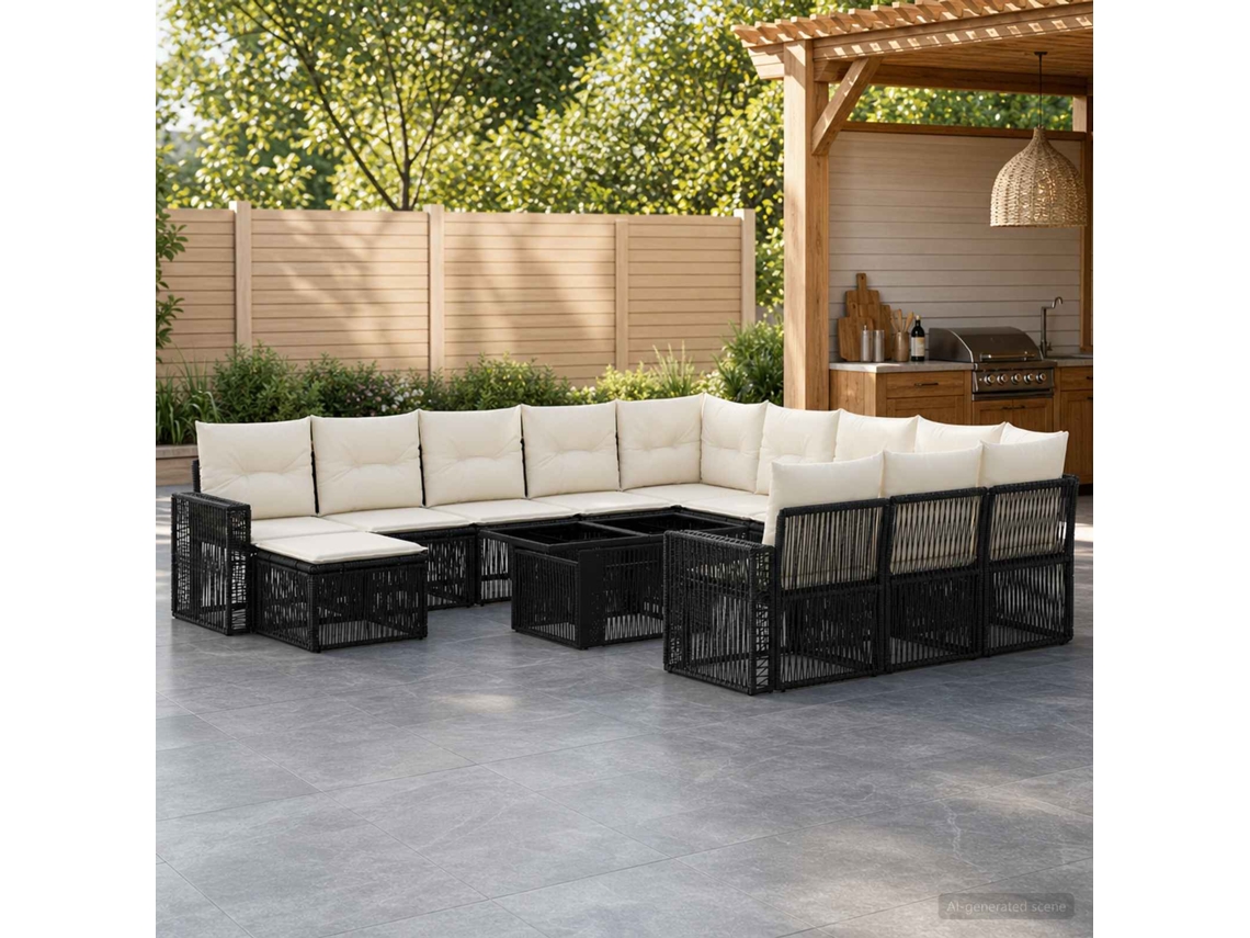 Vidaxl Conjunto De Sofá De Jardim 13 Unid. Preto E Branco Creme