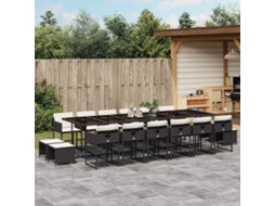 Vidaxl 17 Pcs Conjunto de Jantar P/ Jardim C/ Almofadões Vime Pe Preto