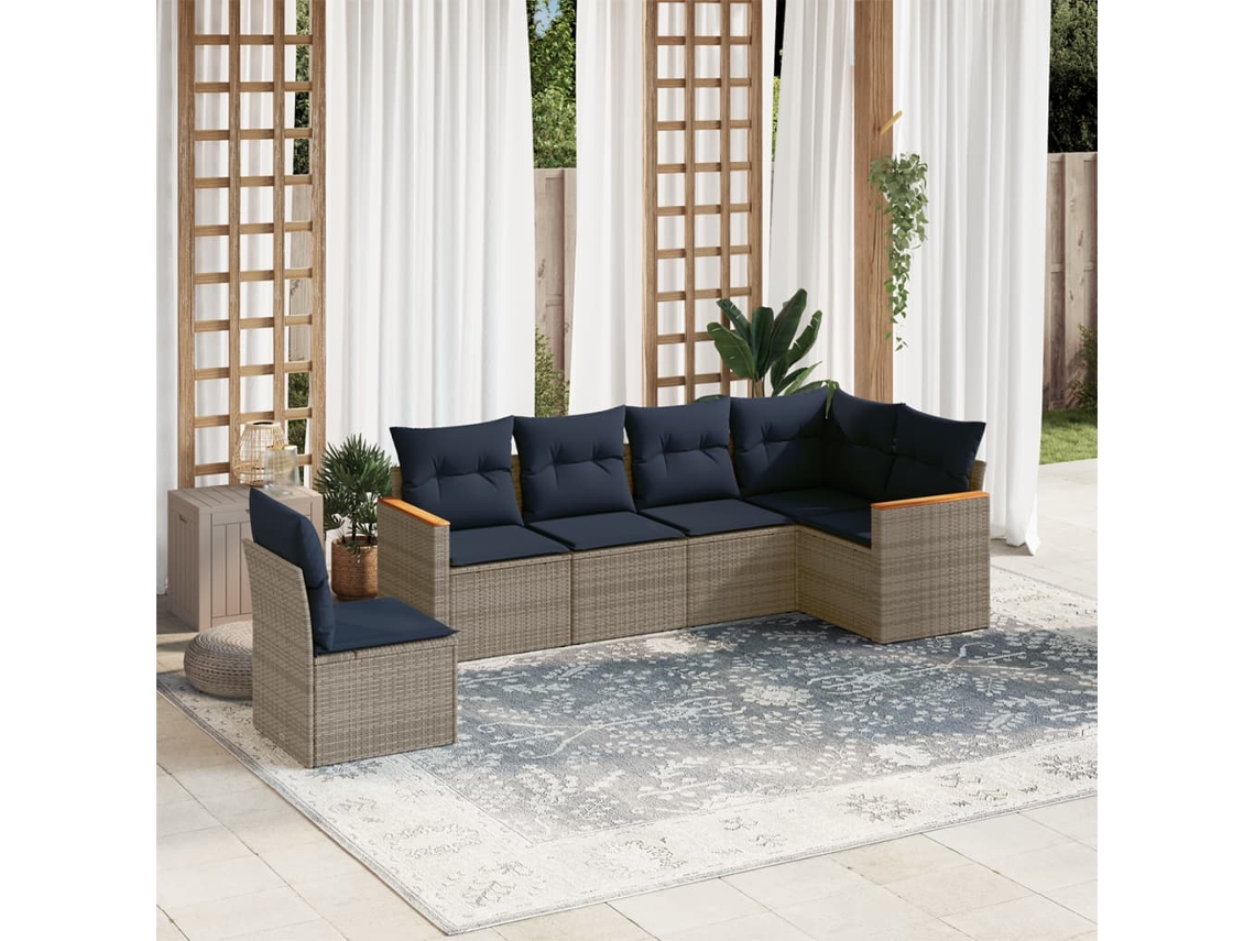 Conjunto de Sofá de Jardim, 6 Peças, Almofadas, Rattan Cinza MAISON EXCLUSIVE