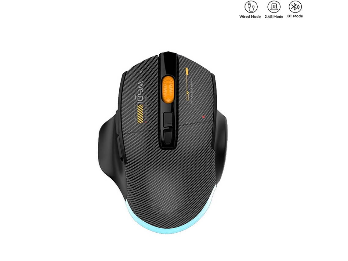 Rato Yizhood W601 Bt Tri Mode Recarregável Sem Fio Silencioso 12800 Dpi 7 Botão Programação Gamer Sem Fio Para Win / Mas / Android Preto