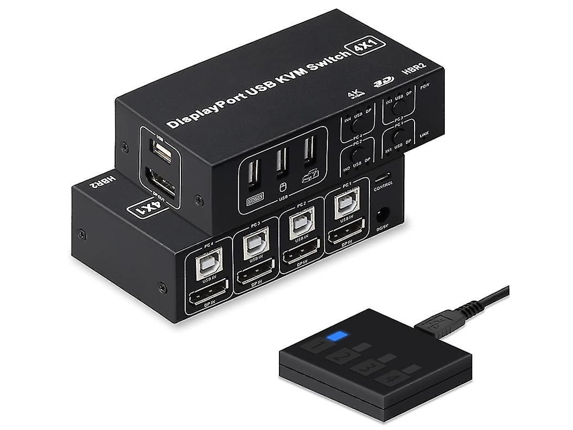 Comutador Kvm Displayport 4 Portas 3D Uhd 4K @ 60Hz YIZHOOD Inf062 Preto