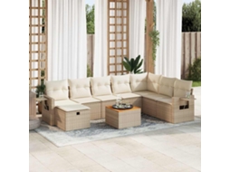 Vidaxl 9 Pcs Conjunto De Sofás P/ Jardim Com Almofadões Vime Pe Bege