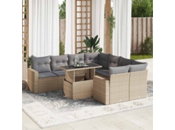 Vidaxl 9 Pcs Conjunto De Sofás P/ Jardim Com Almofadões Vime Pe Bege