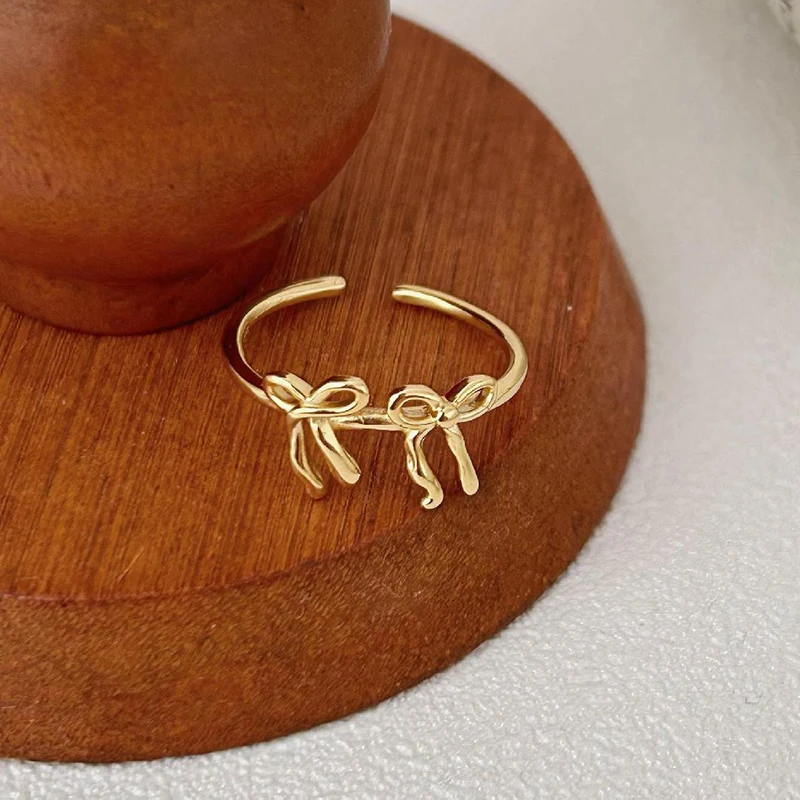 Anel Ajustável Com Laço Romântico (dourado), Design Irregular.