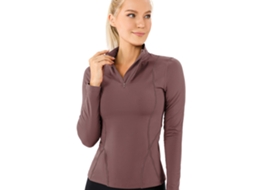 Sweatshirt Mulheres Inverno Plush Fitness Corrida Yoga Manga Longa Elástico Marrom Acinzentado