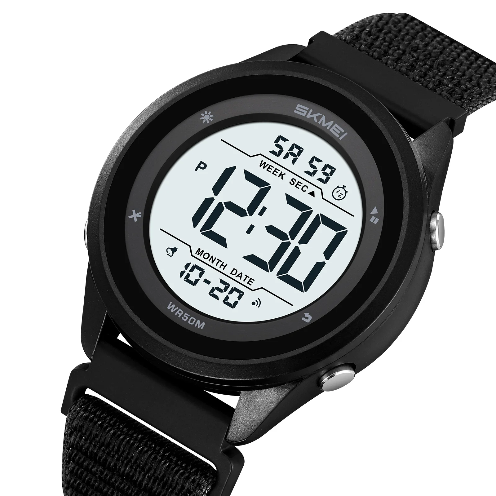 Relógio eletrônico esportivo MDUG com pulseira de nylon ultrafina, despertador, luminescente e à prova d'água