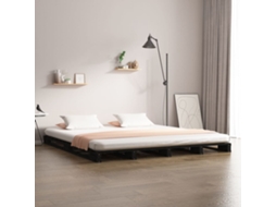 Cama De Paletes Pequena De Casal 120x190 Cm Pinho Preto